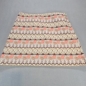 LOFT Boho Printed Skirt Coral & Neutral Pattern  A-Line Style Size 14